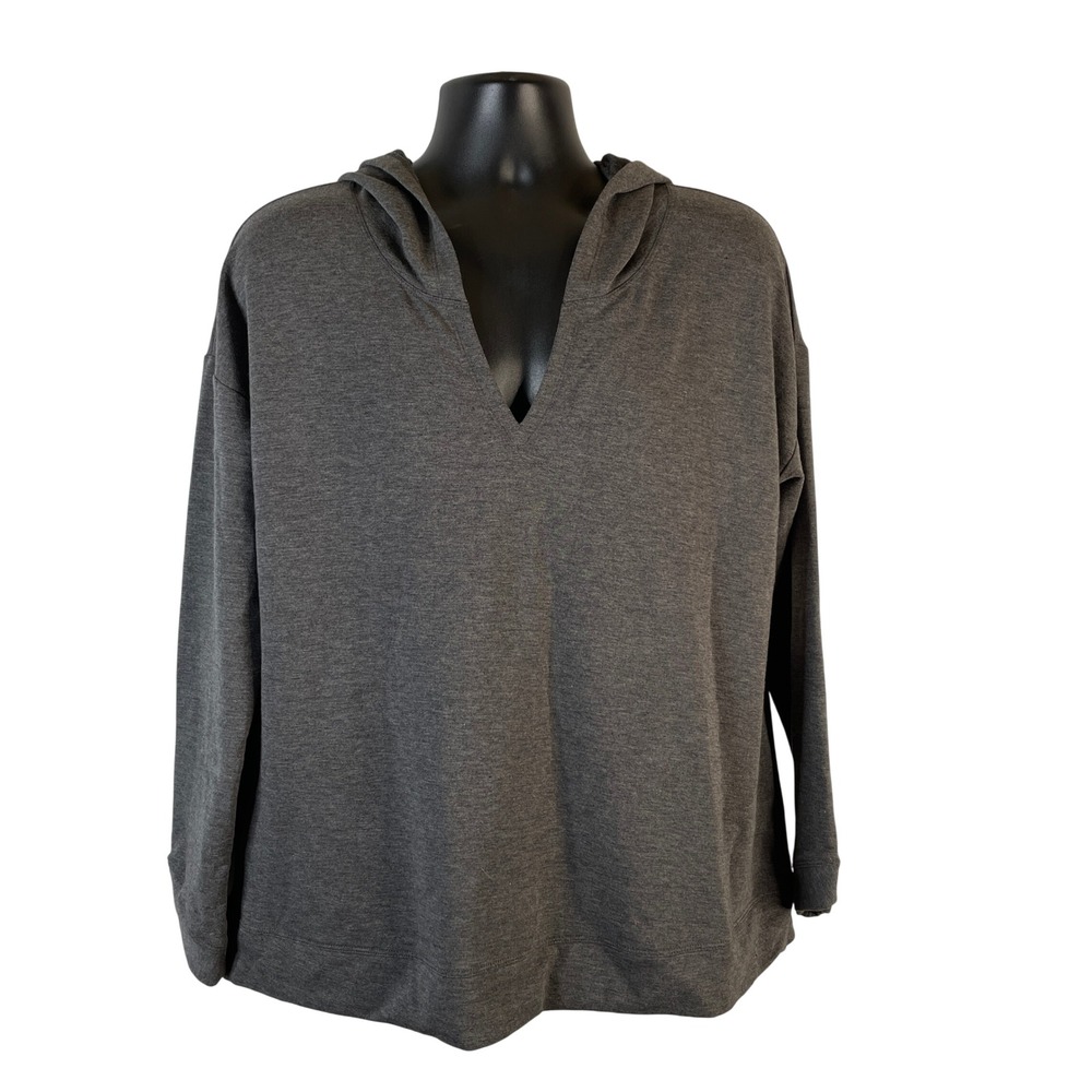 NWT Zelos Womens XL Dark Heather Gray V-Neck Hooded Pullover Tulip Back Sporty